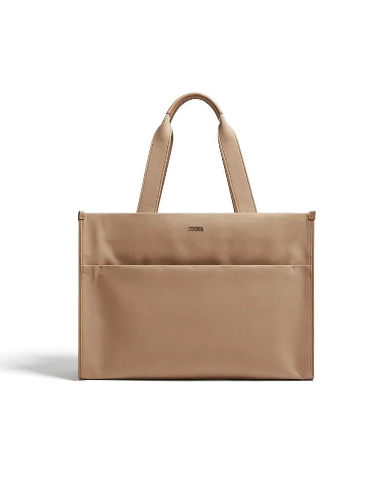 Ermenegildo Zegna E/W Tote Bag aus Baumwolle und Leder in Dunkelbeige Dunkelbeige