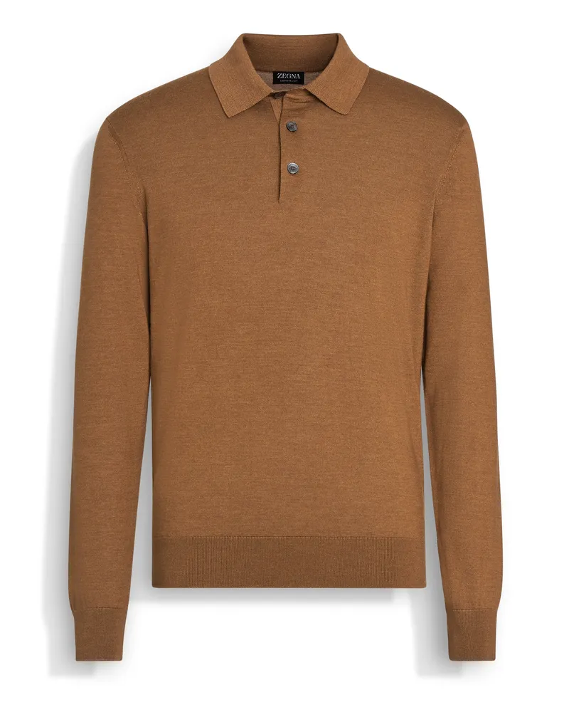 Ermenegildo Zegna Poloshirt aus Cashseta in meliertem, dunklem Foliage Dunkles