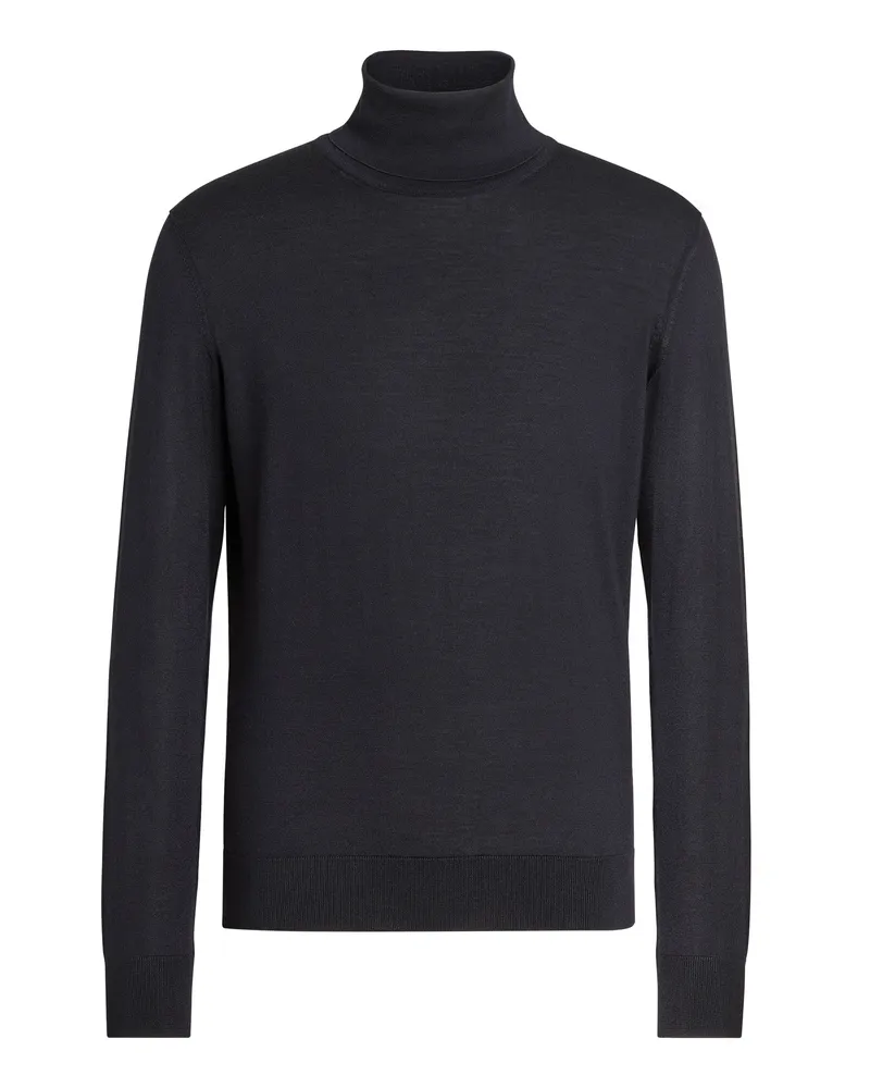 Ermenegildo Zegna Rollkragenpullover aus Cashseta in meliertem Marineblau Meliertes