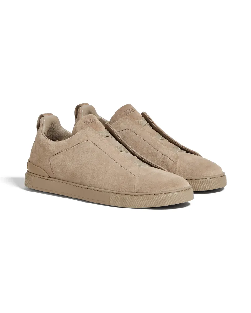 Ermenegildo Zegna Triple Stitch Sneaker aus Wildleder in hellem Taupe Helles