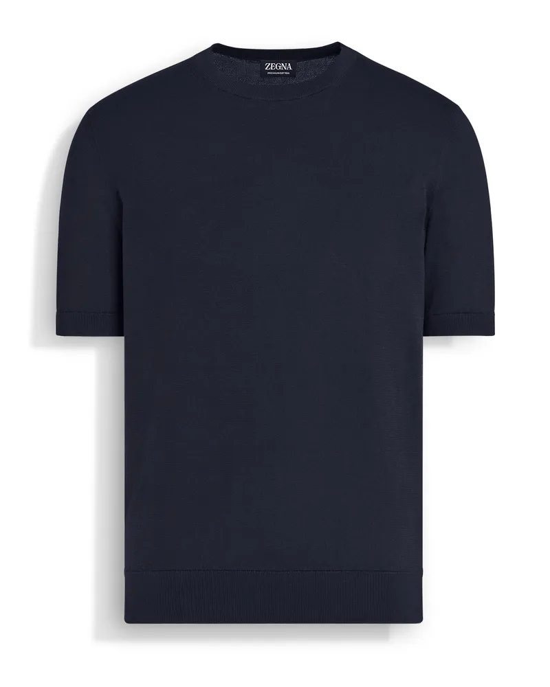 Ermenegildo Zegna T-Shirt aus Premium Cotton mit Rundhalsausschnitt in Marineblau Marineblau