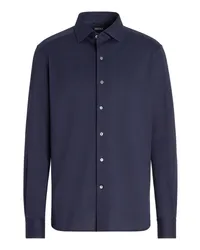 Ermenegildo Zegna Langarm-Hemd Aus Reinem Baumwolljersey In Marineblau Marineblau