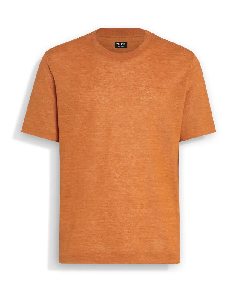 Ermenegildo Zegna T-Shirt aus Leinen in leuchtendem Orange Leuchtendes