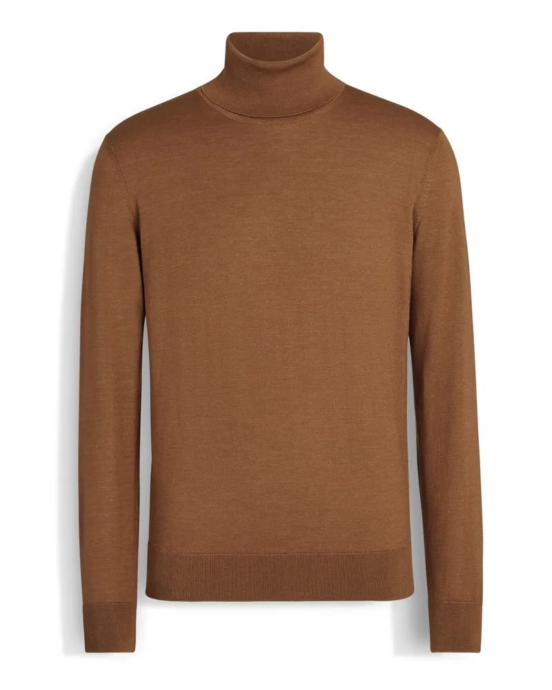 Ermenegildo Zegna Rollkragenpullover aus Cashseta in meliertem, dunklem Foliage Dunkles