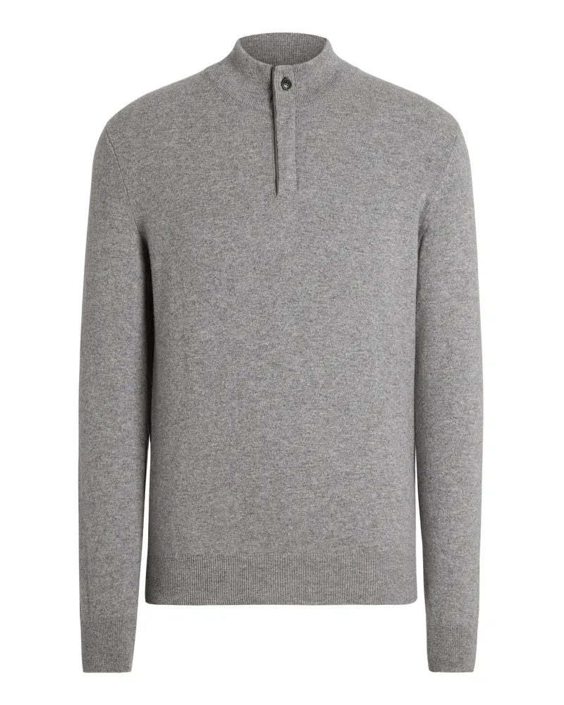 Ermenegildo Zegna Pullover aus Oasi Cashmere mit Stehkragen und Reißverschluss in meliertem Grau Meliertes