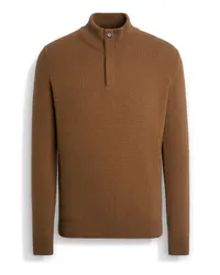 Ermenegildo Zegna Pullover aus Oasi Cashmere mit Stehkragen und Reißverschluss in meliertem, dunklem Foliage Dunkles