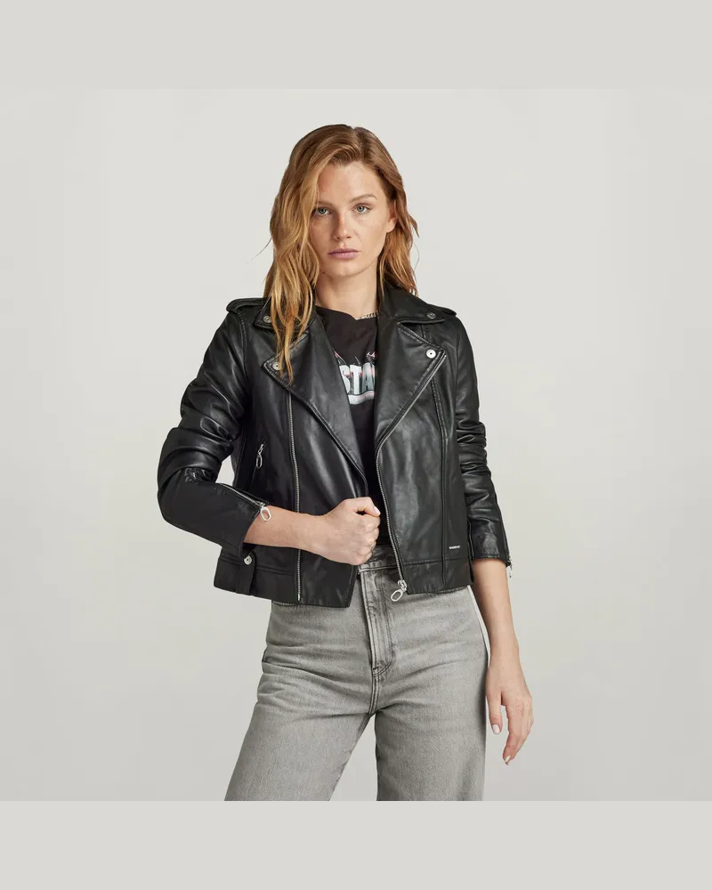 G-STAR RAW Leather Biker Jacke - Schwarz - Damen Schwarz