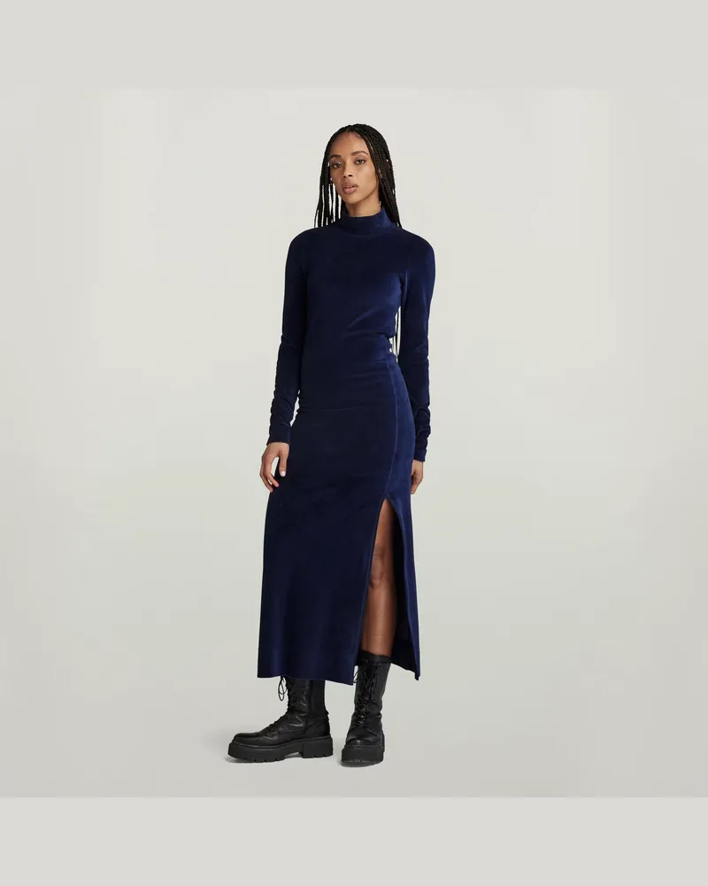 G-STAR RAW Velvet Slit Kleid - Dunkelblau - Damen Dunkelblau