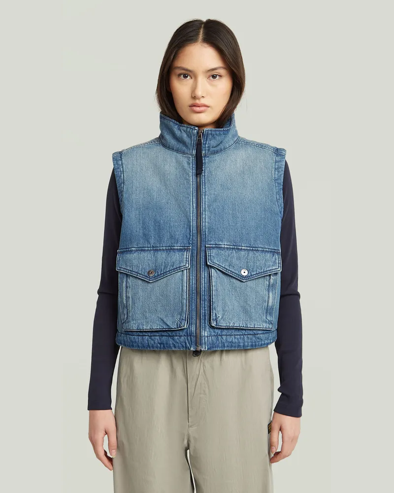 G-STAR RAW 2-Pocket Padded Zip Weste - Mittelblau - Damen Mittelblau