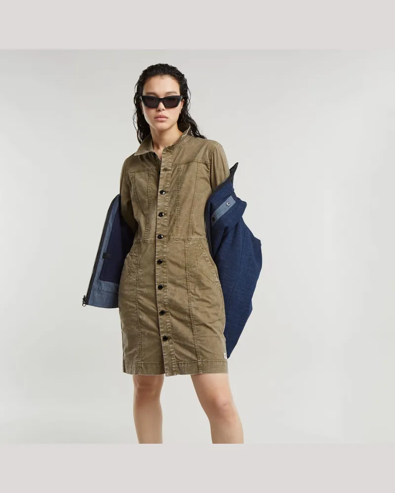G-STAR RAW Button Through Kleid - Grün - Damen Grün