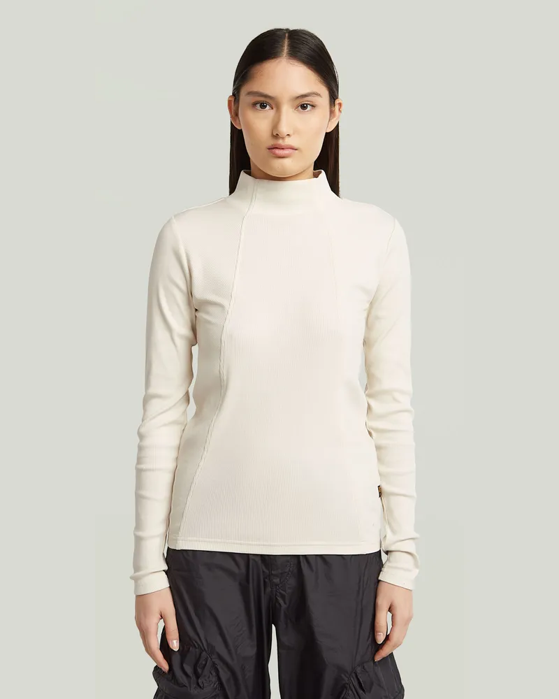 G-STAR RAW A-Line Slim Rib Mock T-Shirt - Weiß - Damen Weiß