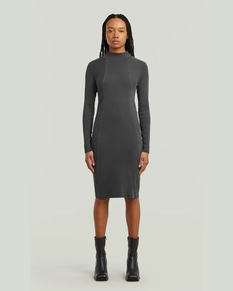 G-STAR RAW Washed Slim Rib Kleid - Schwarz - Damen Schwarz