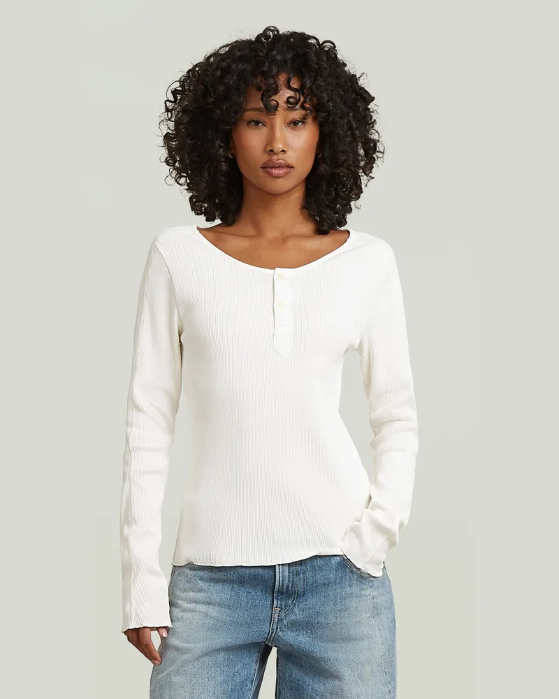 G-STAR RAW Slim Henley Long Sleeve T-Shirt - Weiß - Damen Weiß