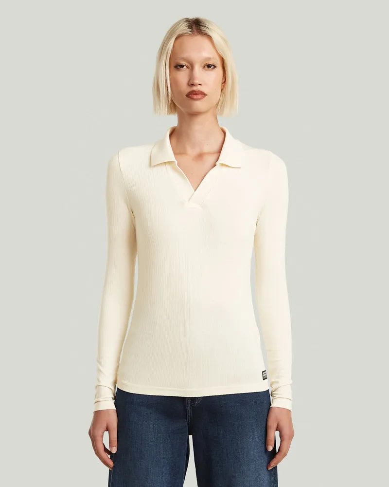 G-STAR RAW Ribbed Slim Poloshirt - Beige - Damen Beige