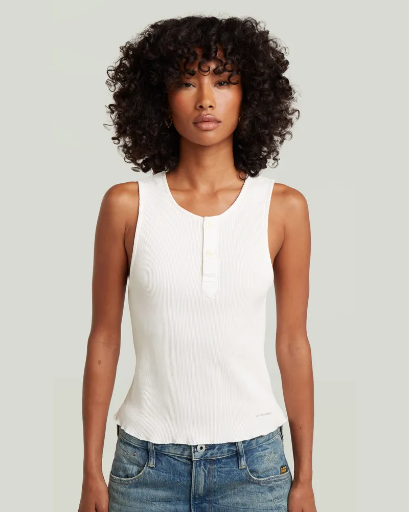 G-STAR RAW Slim Henley Tank T-Shirt - Weiß - Damen Weiß