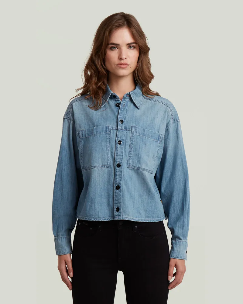 G-STAR RAW Cropped Relaxed Shirt - Mittelblau - Damen Mittelblau