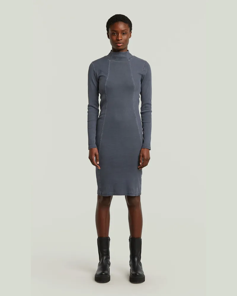 G-STAR RAW Washed Slim Rib Kleid - Dunkelblau - Damen Dunkelblau