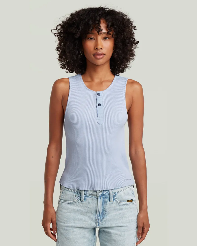 G-STAR RAW Slim Henley Tank T-Shirt - Hellblau - Damen Hellblau