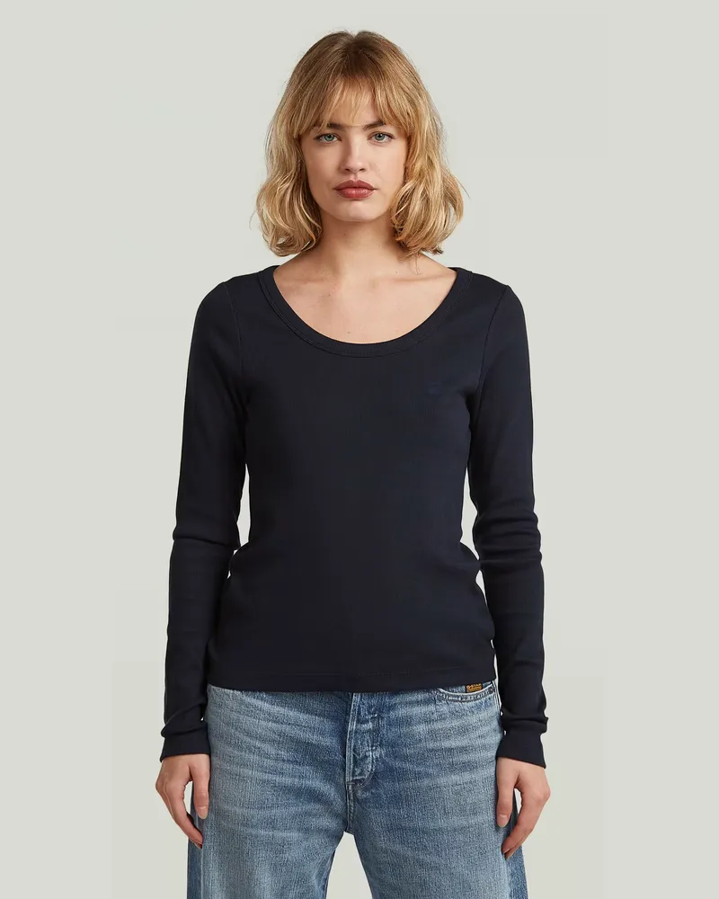 G-STAR RAW Slim Rib Open Neck T-Shirt - Dunkelblau - Damen Dunkelblau
