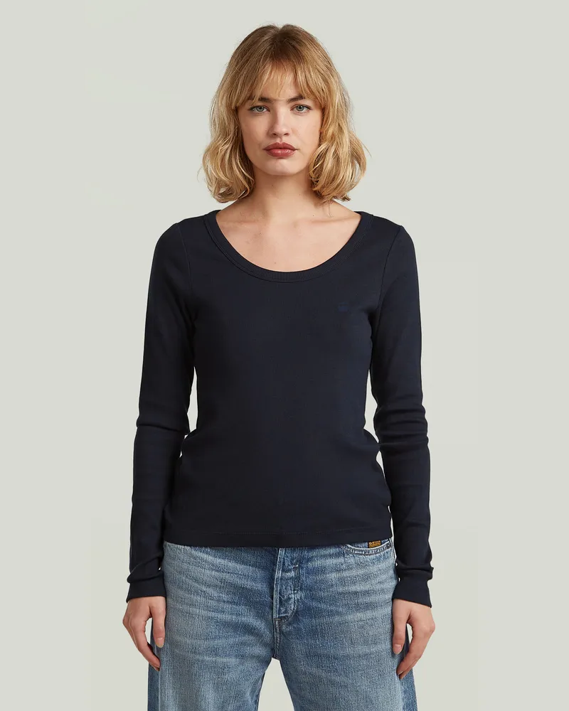 G-STAR RAW Slim Rib Open Neck T-Shirt - Dunkelblau - Damen Dunkelblau