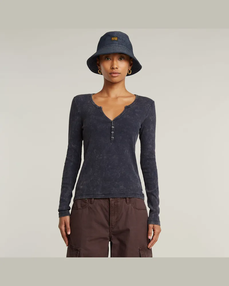 G-STAR RAW Deep V Overdyed Henley Slim Top - Dunkelblau - Damen Dunkelblau