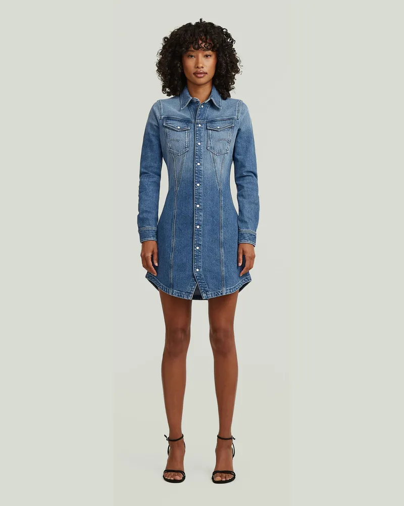 G-STAR RAW Pitched Hem Shirt Kleid - Mittelblau - Damen Mittelblau