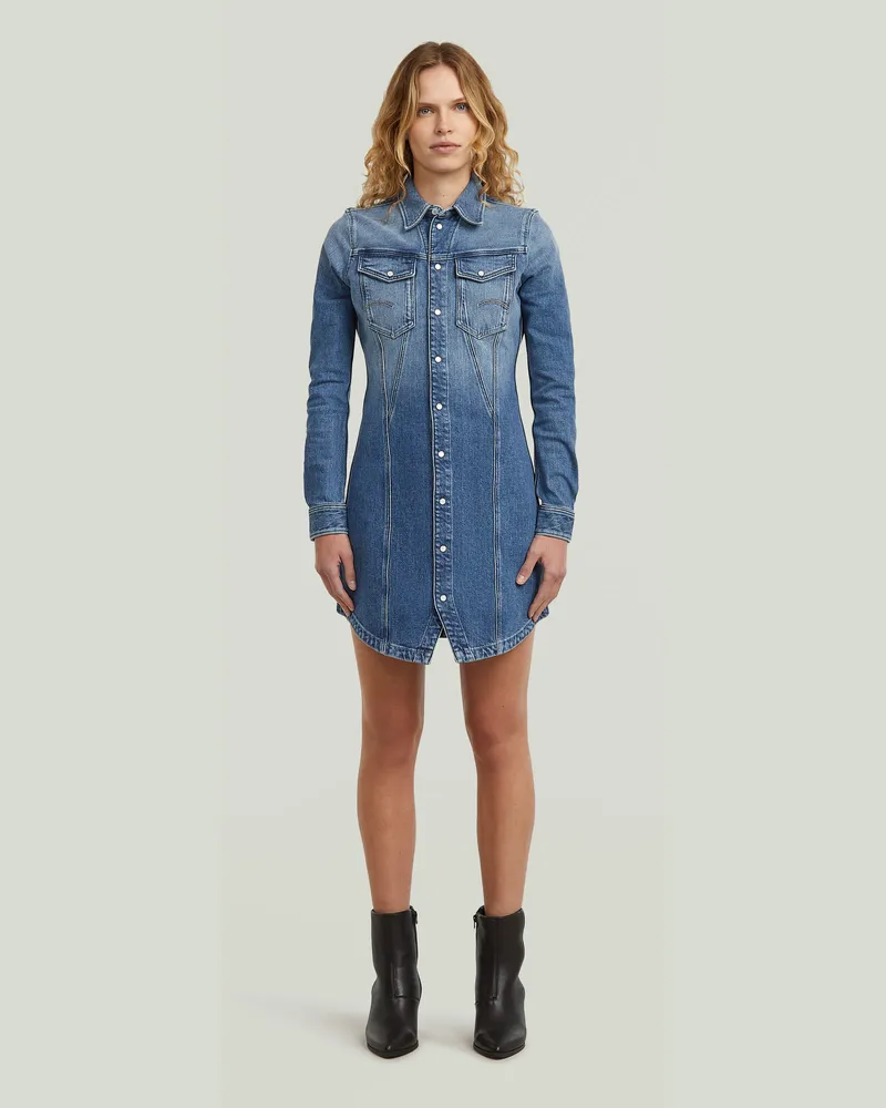 G-STAR RAW Pitched Hem Shirt Kleid - Mittelblau - Damen Mittelblau