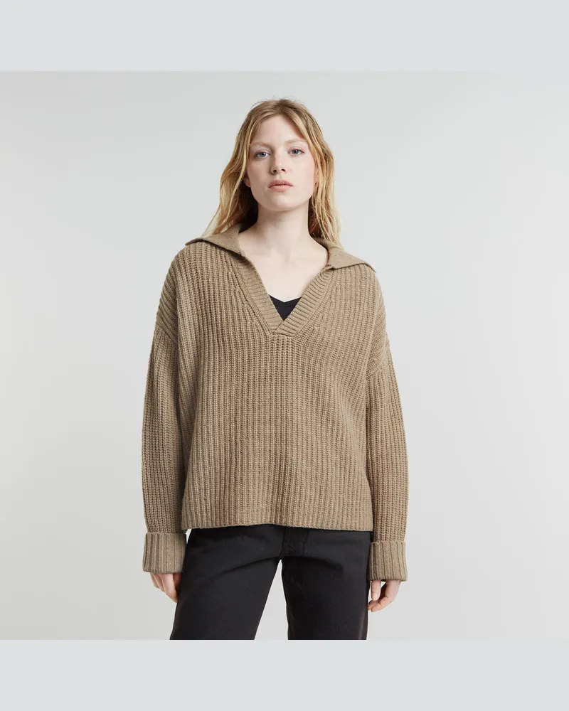 G-STAR RAW Heavy Knitted Loose Poloshirt - Beige - Damen Beige