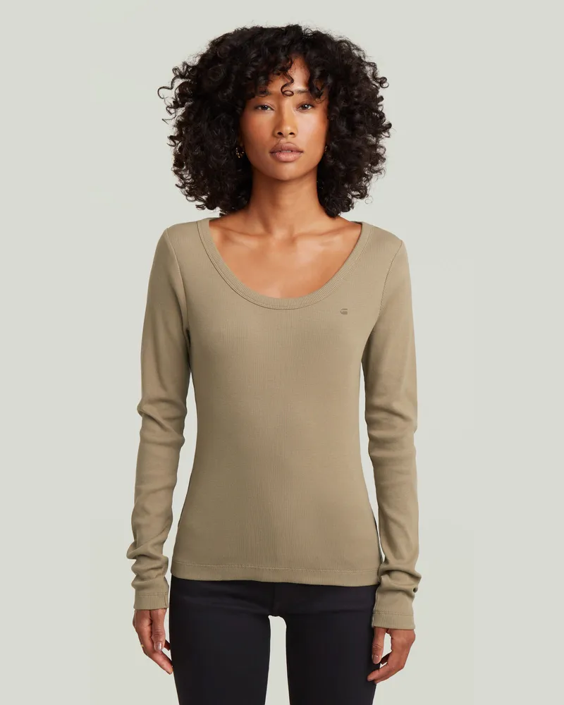 G-STAR RAW Slim Rib Open Neck T-Shirt - Beige - Damen Beige