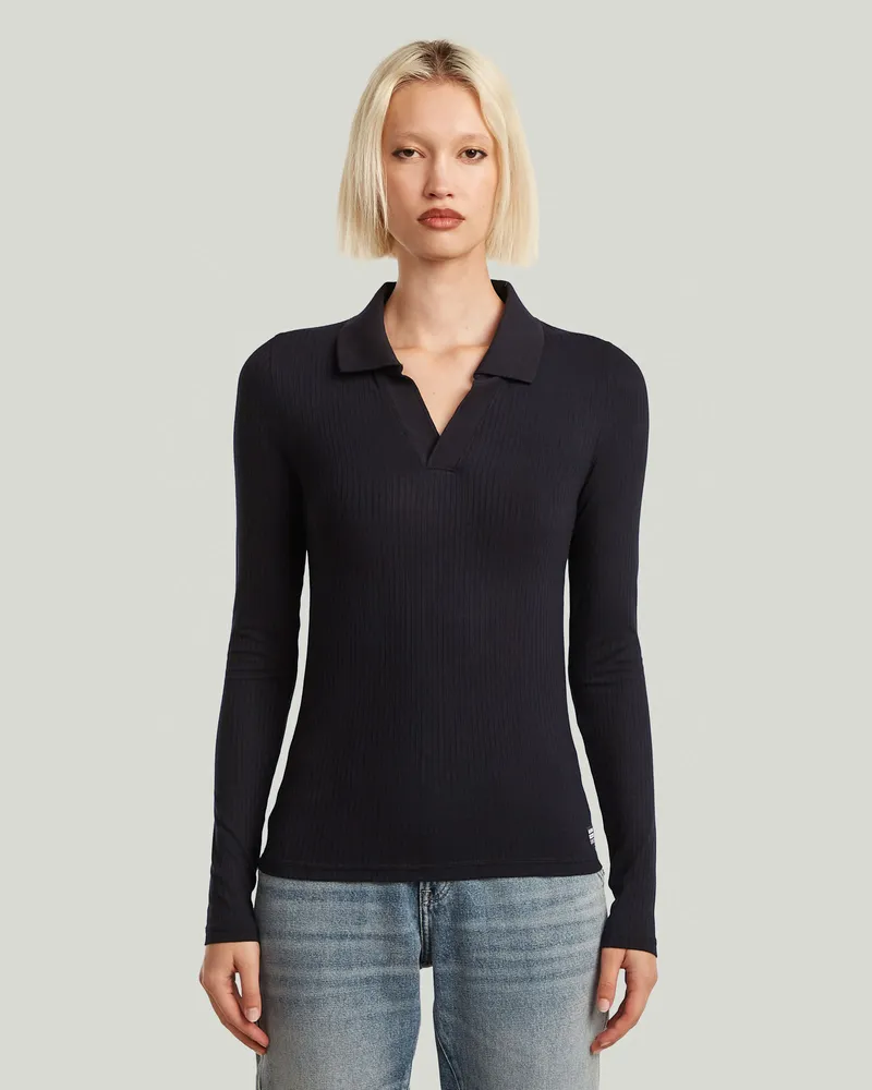 G-STAR RAW Ribbed Slim Poloshirt - Schwarz - Damen Schwarz