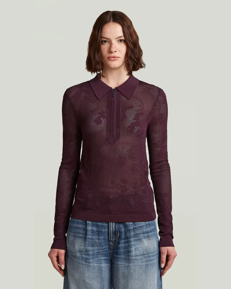 G-STAR RAW Pointelle Slim Polo Knit - Rot - Damen Rot
