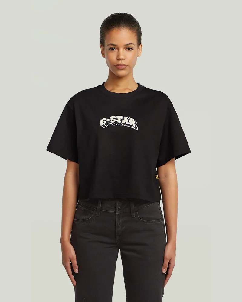 G-STAR RAW Felt Logo Boxy T-Shirt - Schwarz - Damen Schwarz