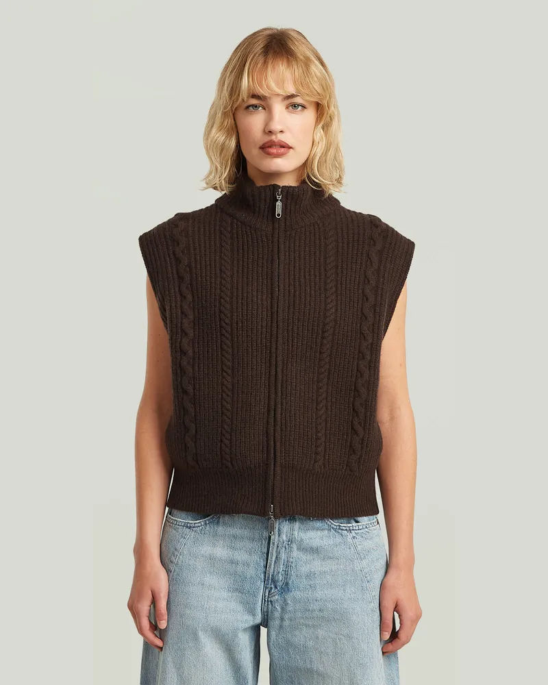 G-STAR RAW Cable Full Zip Vest Knit - Braun - Damen Braun