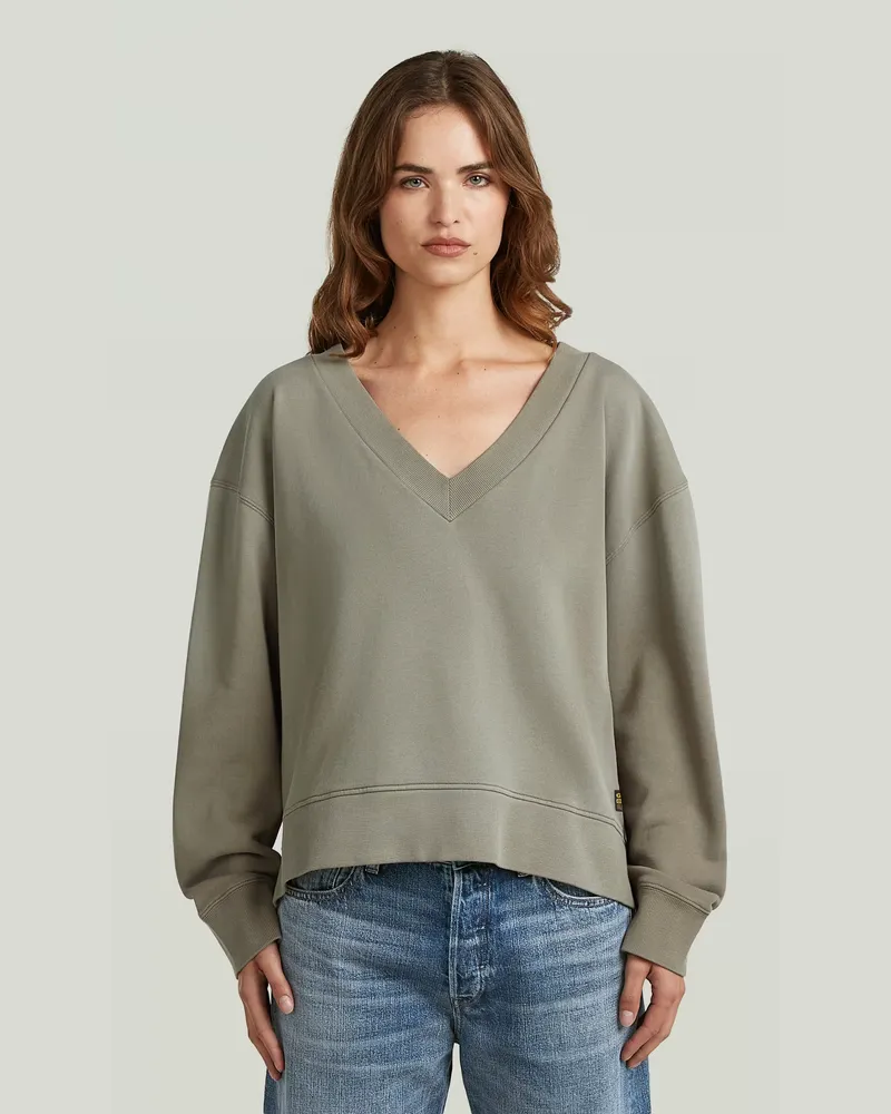 G-STAR RAW Sunfaded V-Neck Loose Sweatshirt - Braun - Damen Braun