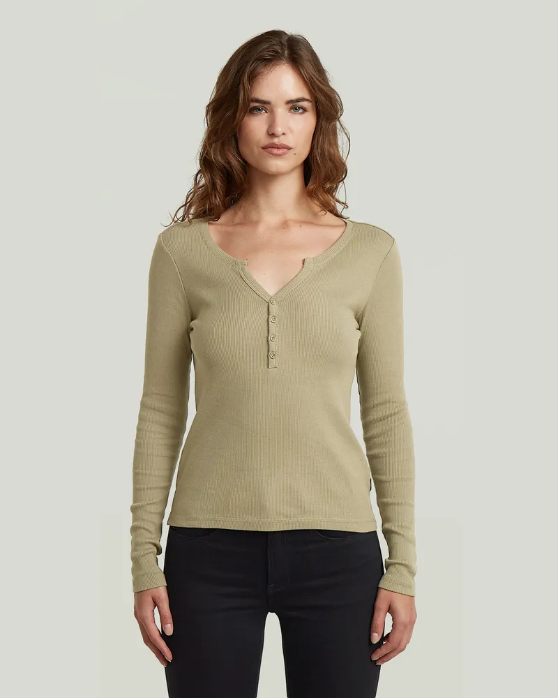 G-STAR RAW Deep V Henley Slim T-Shirt - Grün - Damen Grün