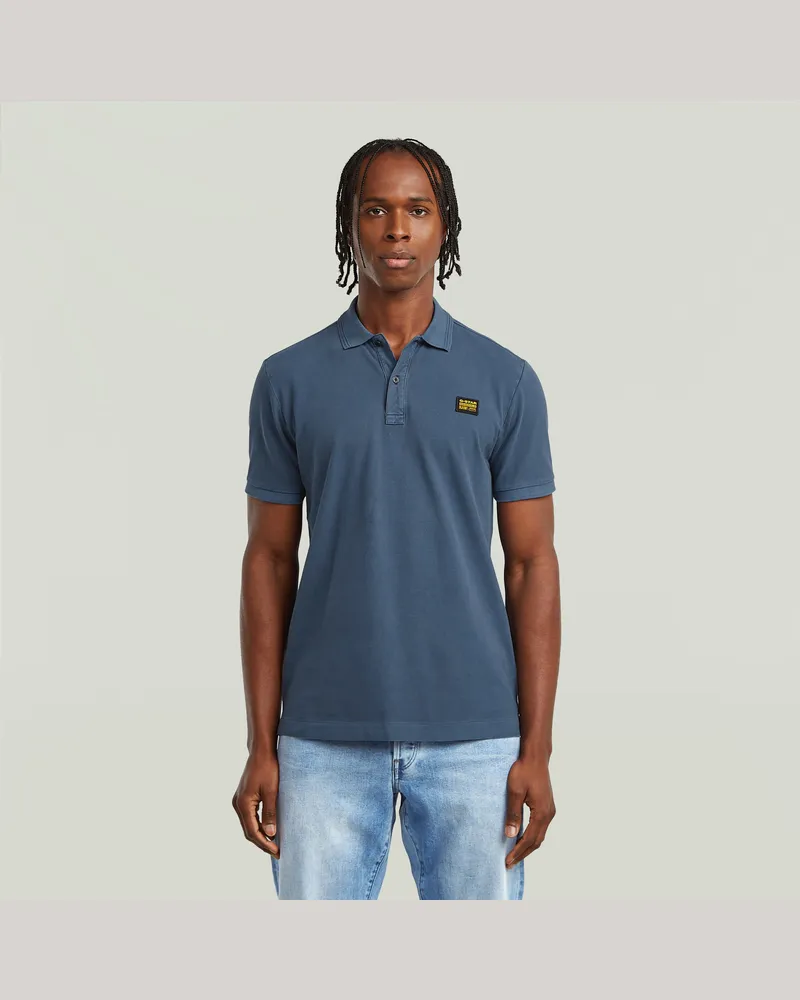 G-STAR RAW Dunda Overdyed Slim Poloshirt Badge - Mittelblau - Herren Mittelblau