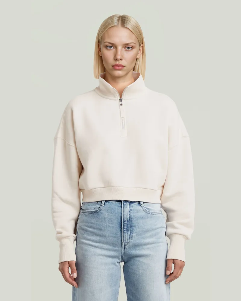 G-STAR RAW Cropped Half Zip Loose Sweatshirt - Weiß - Damen Weiß