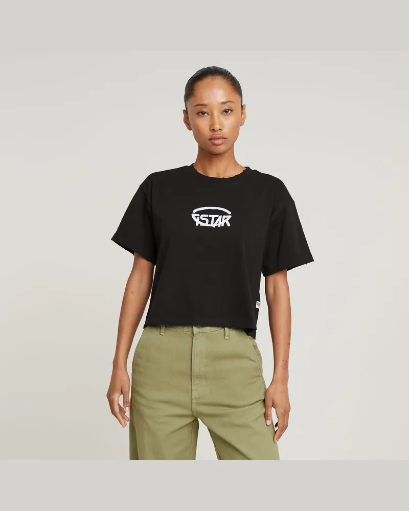 G-STAR RAW Cropped Logo Relaxed Top - Schwarz - Damen Schwarz