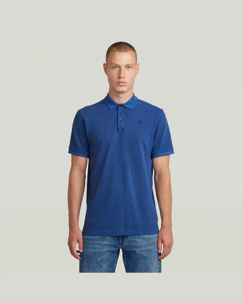 G-STAR RAW Dunda Overdyed Slim Poloshirt - Mittelblau - Herren Mittelblau