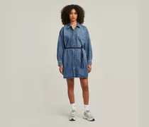 Belted Oversized Denim Kleid - Mittelblau - Damen