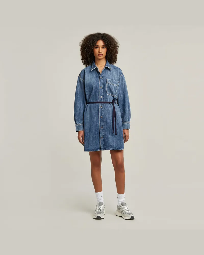 G-STAR RAW Belted Oversized Denim Kleid - Mittelblau - Damen Mittelblau