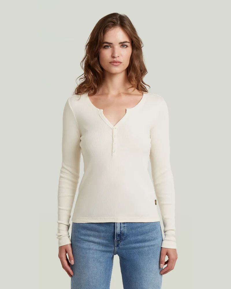 G-STAR RAW Deep V Henley Slim T-Shirt - Beige - Damen Beige