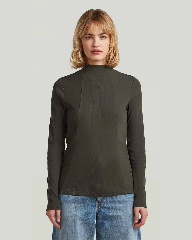 G-STAR RAW A Line Slim Rib Mock T-Shirt - Grau - Damen Grau