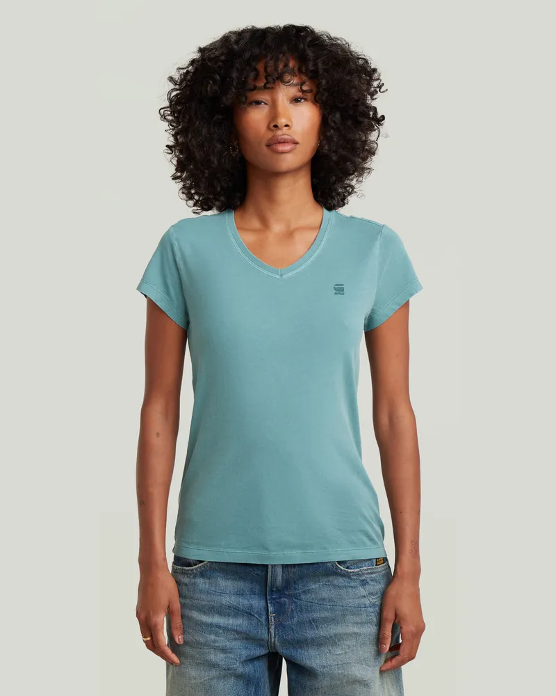 G-STAR RAW Overdyed Eyben Slim V T-Shirt 2.0 - Mittelblau - Damen Mittelblau