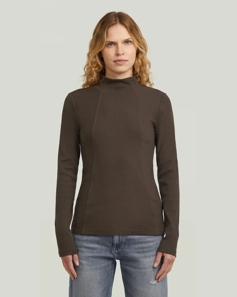G-STAR RAW A Line Slim Rib Mock T-Shirt - Braun - Damen Braun