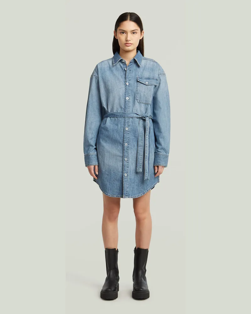 G-STAR RAW Belted Shirt Kleid - Mittelblau - Damen Mittelblau