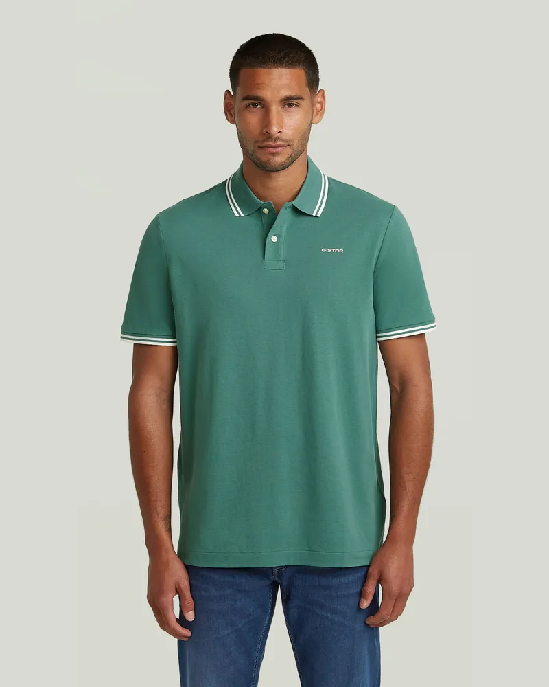 G-STAR RAW Chest Logo Striped Poloshirt - Grün - Herren Grün