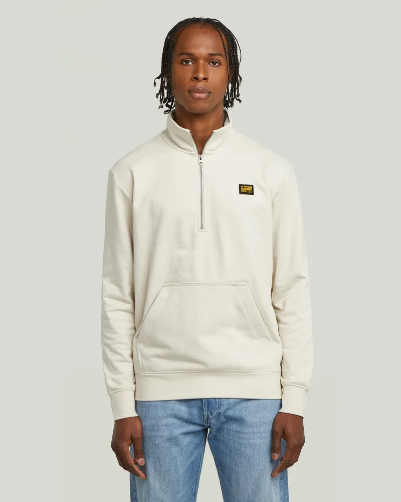 G-STAR RAW Half Zip Sweater Label Badge - Weiß - Herren Weiß