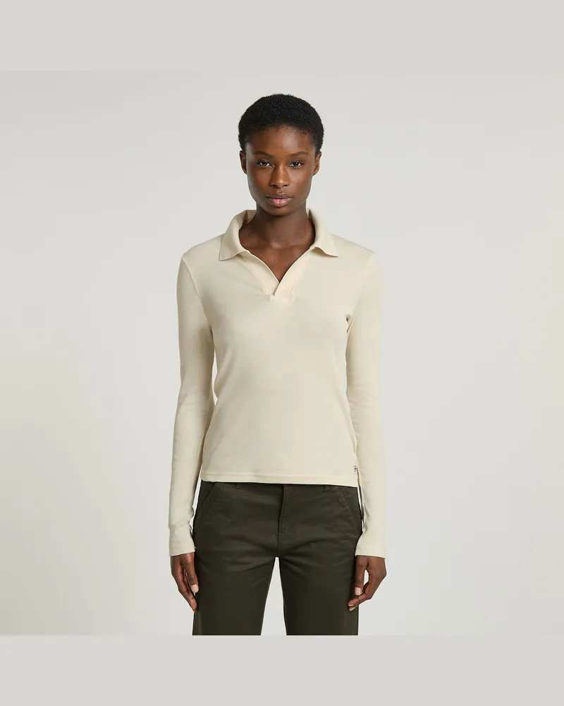 G-STAR RAW Ribbed Slim Poloshirt - Weiß - Damen Weiß