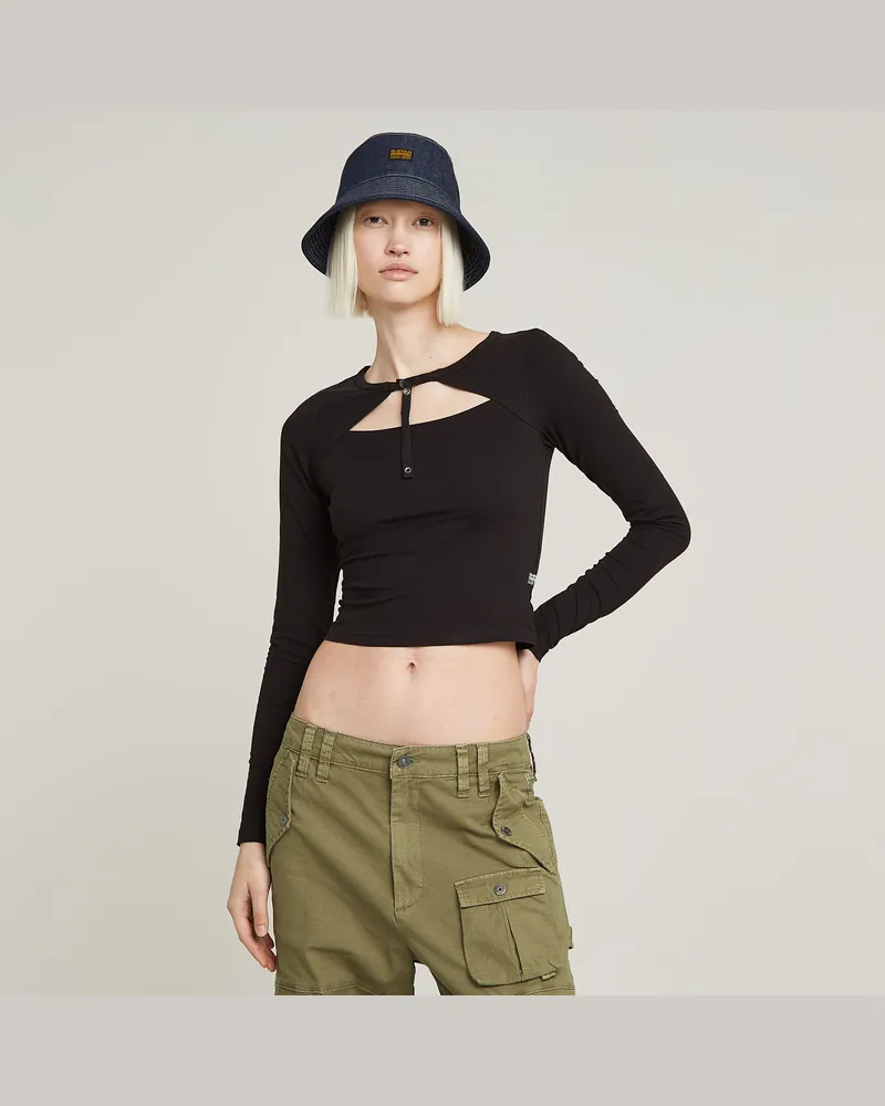 G-STAR RAW Cropped Keyhole Slim Top - Schwarz - Damen Schwarz